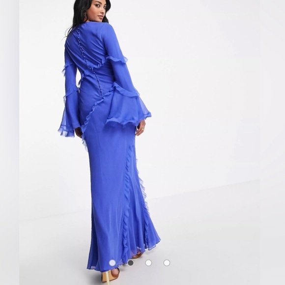 ASOS Blue Ruffle Maxi Dress - Picture 2 of 7